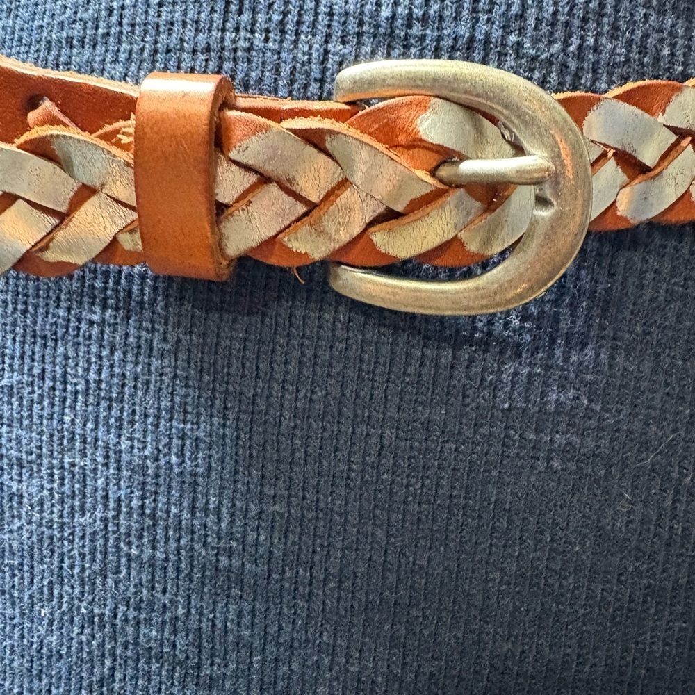 Linea Pelle Tan Leather Braided Belt‎ with Silver Buckle and Silver Finish. M